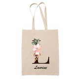 Tote Bag beige Laurine Lettre Fleur - Planetee