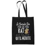 Sac Tote Bag Rat Je travaille dur Noir - Planetee