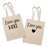 Sac Tote Bag Couple Love you....more - version blanc - Planetee