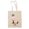 Tote Bag beige Lila Lettre Fleur - Planetee