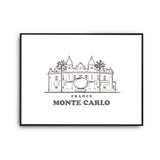 Affiche Monte Carlo | Poster Tableau dessin ville de France pour décoration murale qualité papier Premium A4 - Planetee