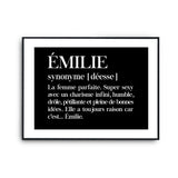 Affiche Émilie Prénom définition Humour - Planetee