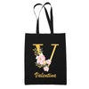 Tote Bag noir Valentina Lettre Fleur - Planetee