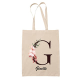 Tote Bag beige Ginette Lettre Fleur - Planetee