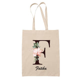 Tote Bag beige Fatiha Lettre Fleur - Planetee