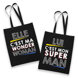 Sac Tote Bag Couple Superman -Wonderwoman - Planetee