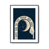 Affiche Amour Love you to the moon vintage - Planetee