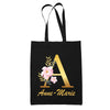 Tote Bag noir Anne-Marie Lettre Fleur - Planetee