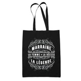 Tote Bag Noir Déesse Légende Marraine - Planetee