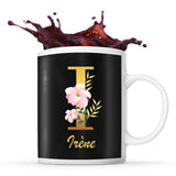Mug noir Irène Lettre Fleur - Planetee