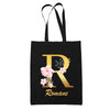 Tote Bag noir Romane Lettre Fleur - Planetee