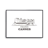 Affiche Cannes | Poster Tableau dessin ville de France pour décoration murale qualité papier Premium A4 - Planetee