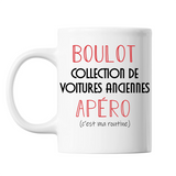 Mug Collection de Voitures Anciennes C'est ma Routine Blanc - Planetee