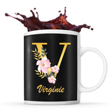 Mug noir Virginie Lettre Fleur - Planetee