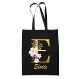 Tote Bag noir Elodie Lettre Fleur - Planetee