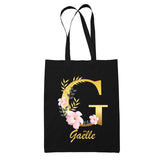 Tote Bag noir Gaëlle Lettre Fleur - Planetee