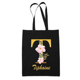 Tote Bag noir Tiphaine Lettre Fleur - Planetee