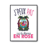 Affiche Flamant rose flemme j'peux pas Blanc Premium - Planetee