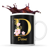 Mug noir Diane Lettre Fleur - Planetee