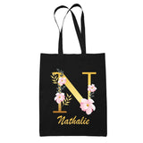 Tote Bag noir Nathalie Lettre Fleur - Planetee