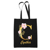 Tote Bag noir Cynthia Lettre Fleur - Planetee