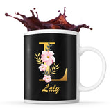 Mug noir Laly Lettre Fleur - Planetee