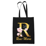 Tote Bag noir Rose-Marie Lettre Fleur - Planetee