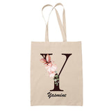 Tote Bag beige Yasmine Lettre Fleur - Planetee