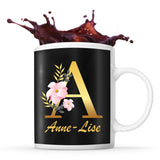 Mug noir Anne-Lise Lettre Fleur - Planetee