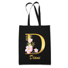 Tote Bag noir Diane Lettre Fleur - Planetee
