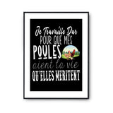 Affiche Poules Je travaille dur - Planetee