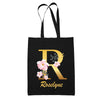 Tote Bag noir Roselyne Lettre Fleur - Planetee