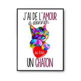 Affiche Amour à donner Chaton Multicolore - Planetee