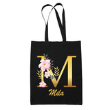 Tote Bag noir Mila Lettre Fleur - Planetee