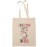 Sac Tote Bag hibou amour beige - Planetee