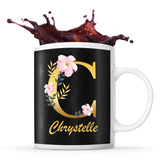 Mug noir Chrystelle Lettre Fleur - Planetee