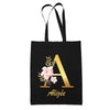 Tote Bag noir Alizée Lettre Fleur - Planetee
