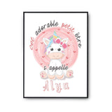Affiche bébé prénom Alya Licorne - Planetee
