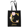 Tote Bag noir Coline Lettre Fleur - Planetee