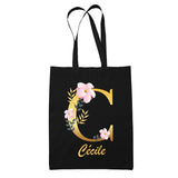 Tote Bag noir Cécile Lettre Fleur - Planetee