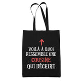 Tote Bag Noir Qui Dechire Cousine - Planetee