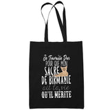 Sac Tote Bag Sacré De Birmanie Je travaille dur Noir - Planetee