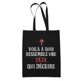 Tote Bag Noir Qui Dechire Tata - Planetee