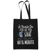 Sac Tote Bag Chat Je travaille dur Noir - Planetee