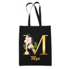 Tote Bag noir Mya Lettre Fleur - Planetee