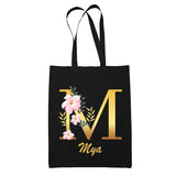 Tote Bag noir Mya Lettre Fleur - Planetee