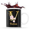 Mug noir Victoria Lettre Fleur - Planetee