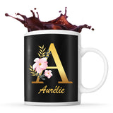 Mug noir Aurélie Lettre Fleur - Planetee