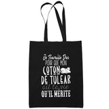 Sac Tote Bag Coton De Tulear Je travaille dur Noir - Planetee