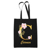 Tote Bag noir Carmen Lettre Fleur - Planetee